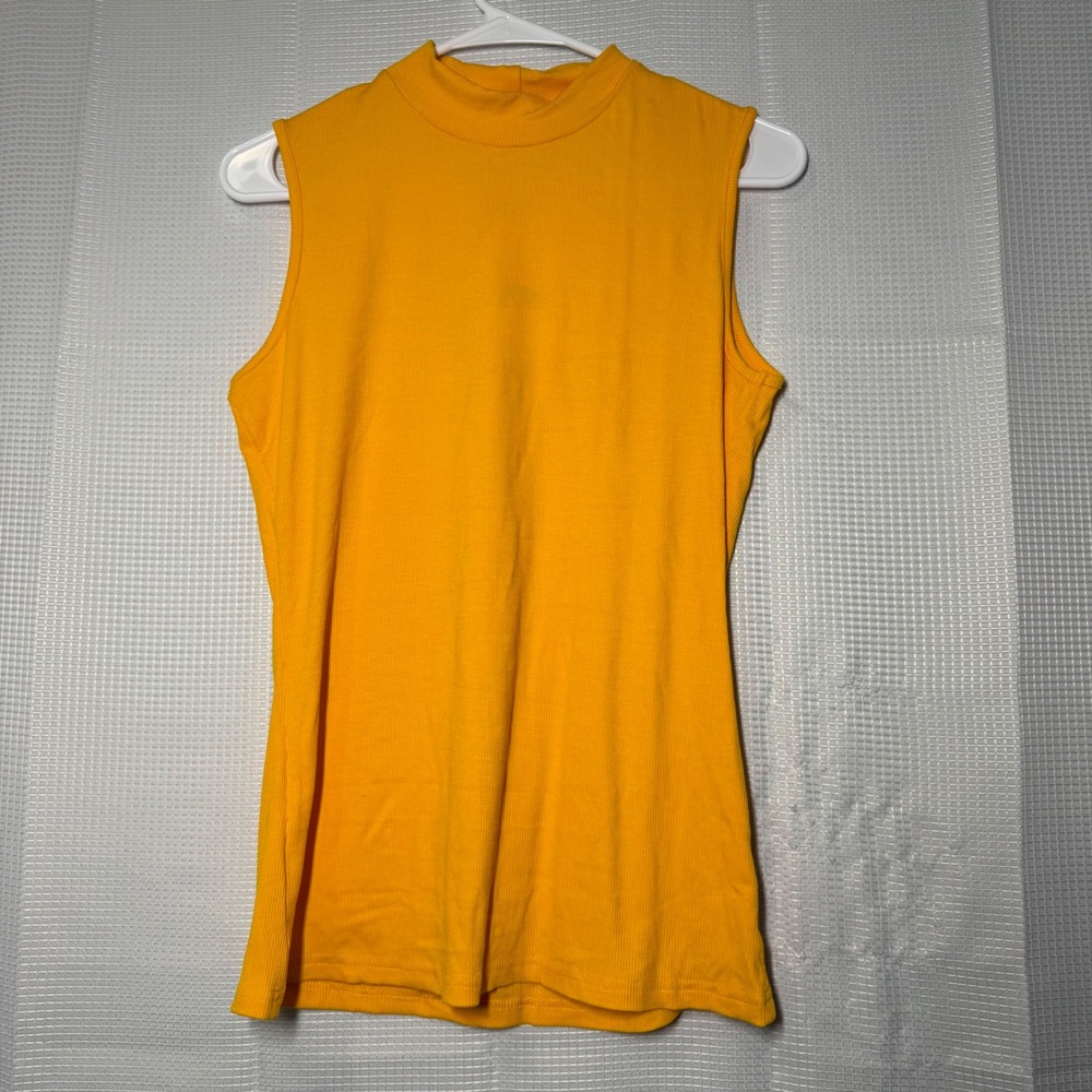 Xatren Mock Neck Tank Top L Yellow‎ Ribbed Sleeveless Shell
